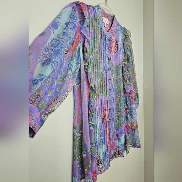Plenty by Tracy Reese x Anthropologie Bohemian Flowy Femme Sheer Blouse, Size S - Picture 3 of 7